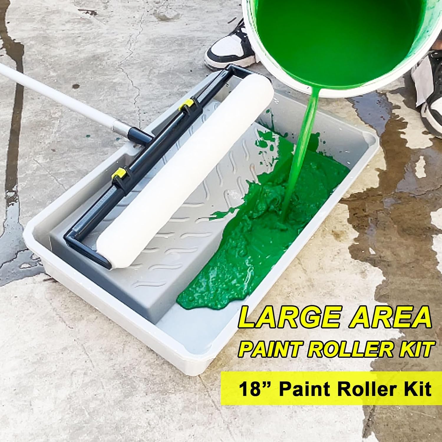15 Pcs 18" Paint Roller Kit with Extension Pole, Adjustable Roller Frame, 6 Pcs 18” Microfiber Paint Roller Covers, 24” Paint Tray with Liners, Professional Painting Supplies for Walls & Ceiling