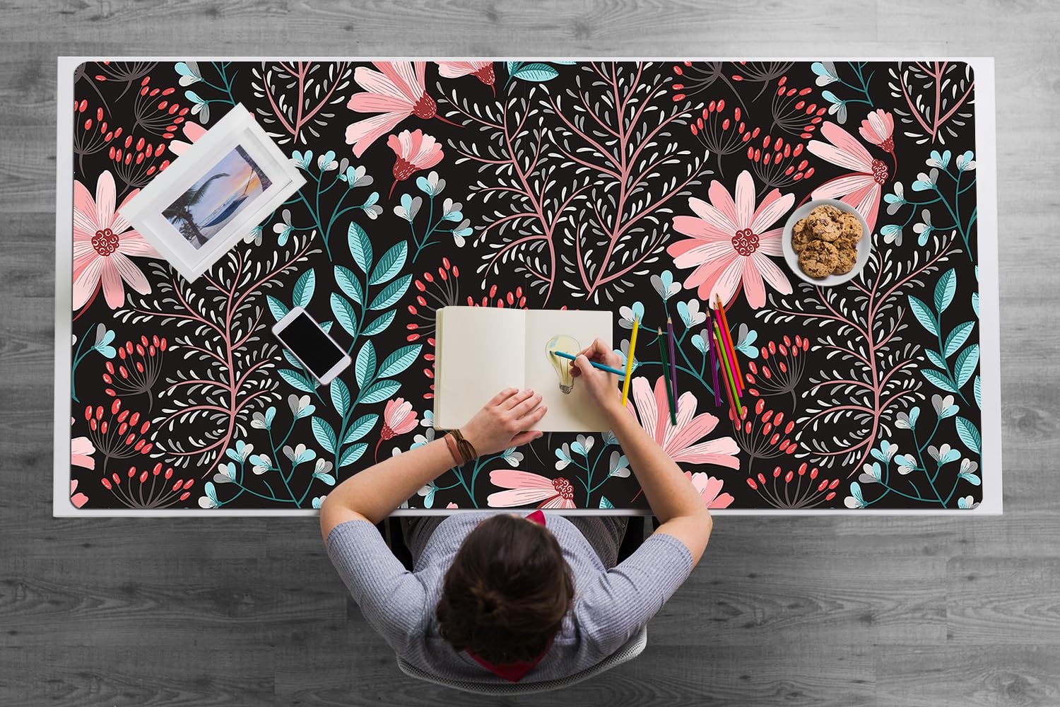 Sottomano da Scrivania 120x60 cm Superficie Protettiva per Ufficio e Casa in Vinile PVC Facile da Pulire Impermeabile Antiscivolo Protezione e Decorazione - Fiori d'epoca