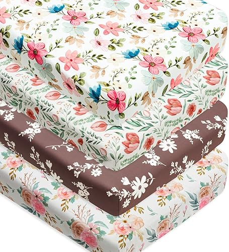 Miniatura 11 de 4 paquetes de fundas para cambiador de bebé niña con diseño floral o de elefantes, suaves y ajustadas, cubiertas de colchón para bebé niña, sábanas