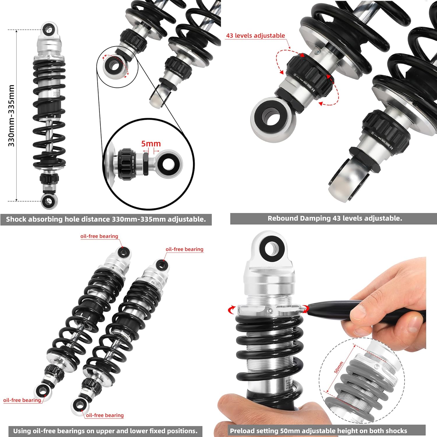 SLMOTO Adjustable Remote Reservoir Rear Suspension Shocks Fits '14-later Touring models (except FLHTKL, FLHTCUL, ?3-later FLHXSE, FLTRXSE, '24-later FLHX, FLTRX, '24 FLTRXSTSE