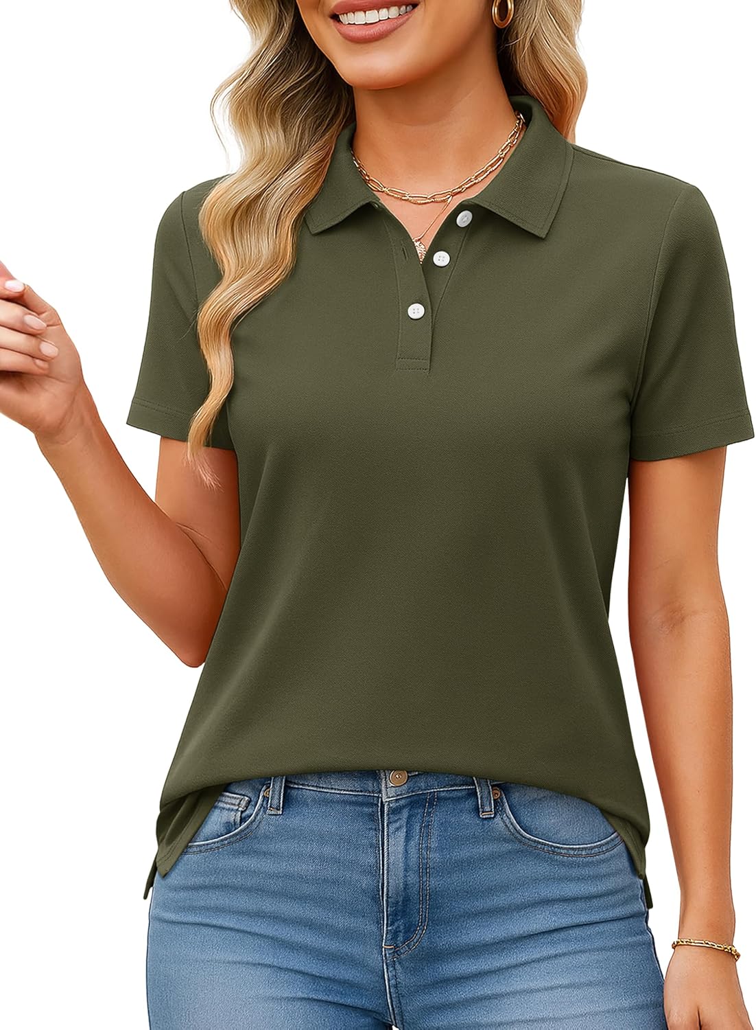 MAGCOMSEN Women's Polo Shirts Cotton Short Sleeve Shirt 3 Buttons Collared Shirts Summer Casual Wicking Golf Tops