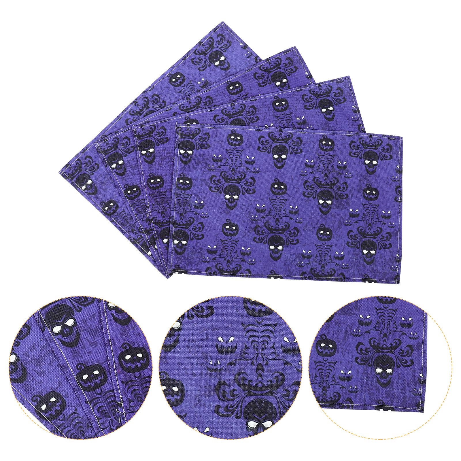 Abaodam 12 Pezzi Tovaglietta Americana in Cotone e Lino Porpora Rettangolare Pieghevole Motivo Scheletro e Zucca per Decorazioni da Tavola di Halloween Protezione Desktop