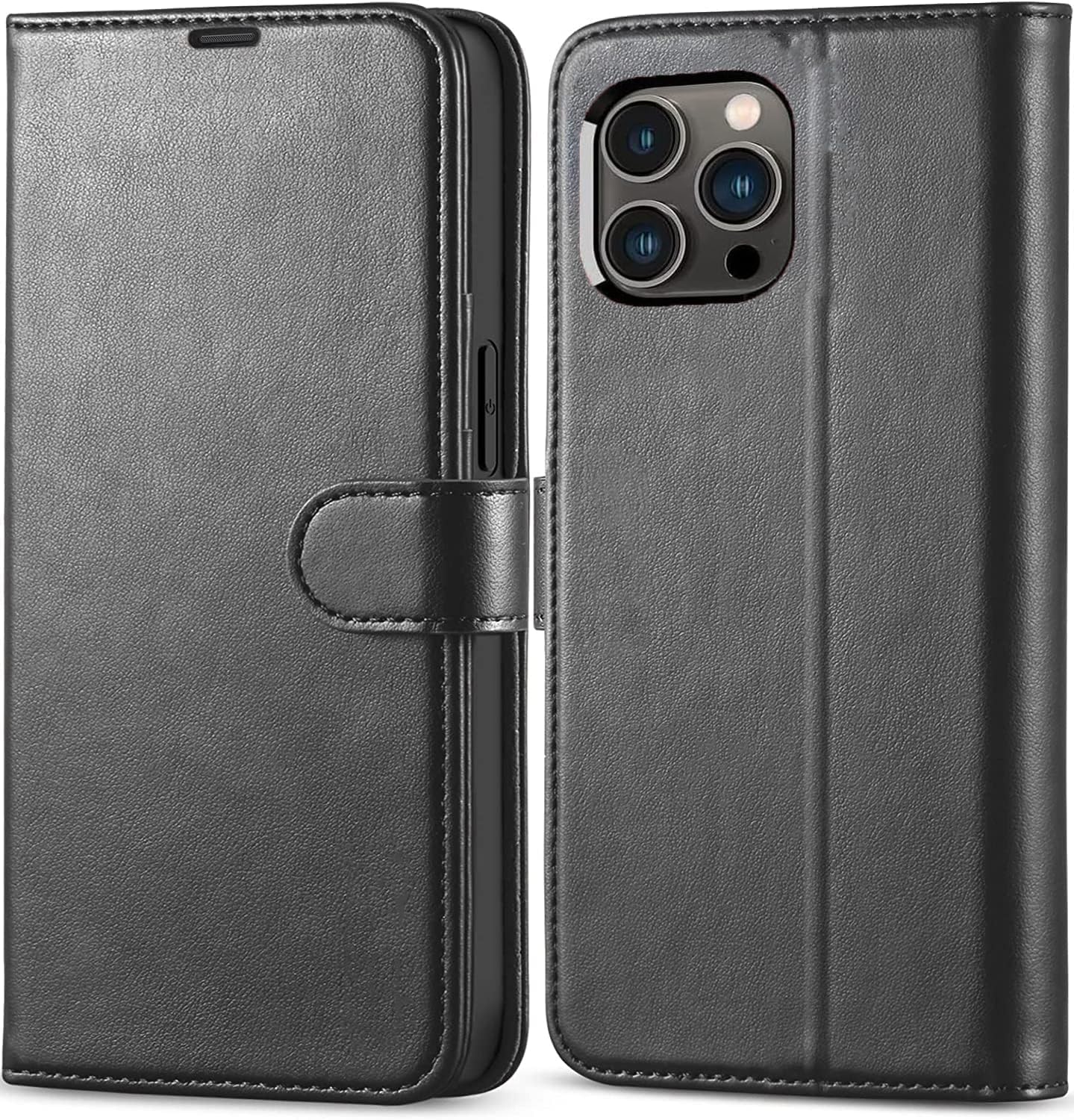 KP TECHNOLOGY Case for iPhone 16 Pro Max, Leather Case Book Flip Leather Wallet Cover with Card Slots for iPhone 16 Pro Max (BLACK)