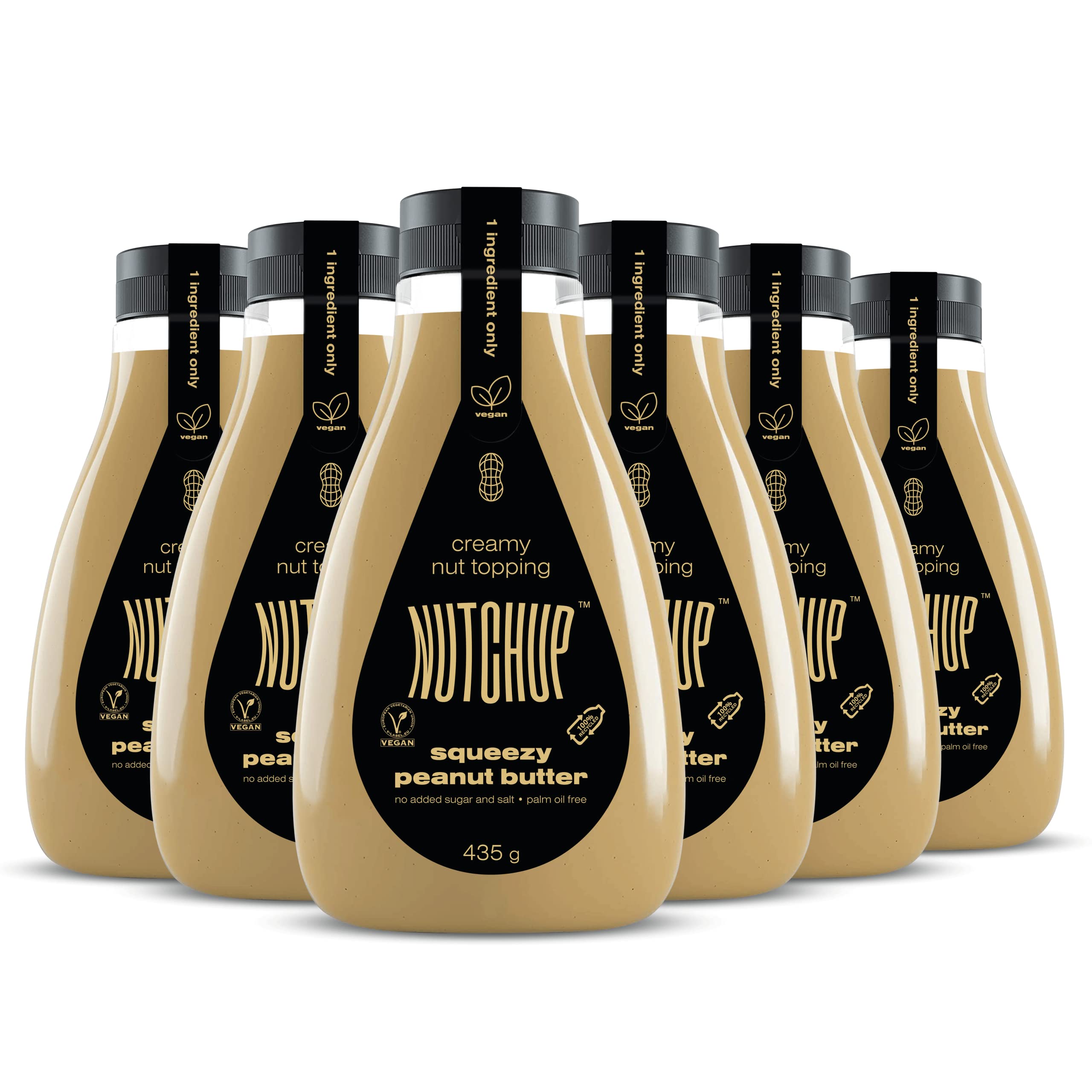 NUTCHUP The First Squeezy Peanut Butter | Delicious Nut Topping | Slimming Food & Low Calorie Diet | 435g Bottle (6-Pack)