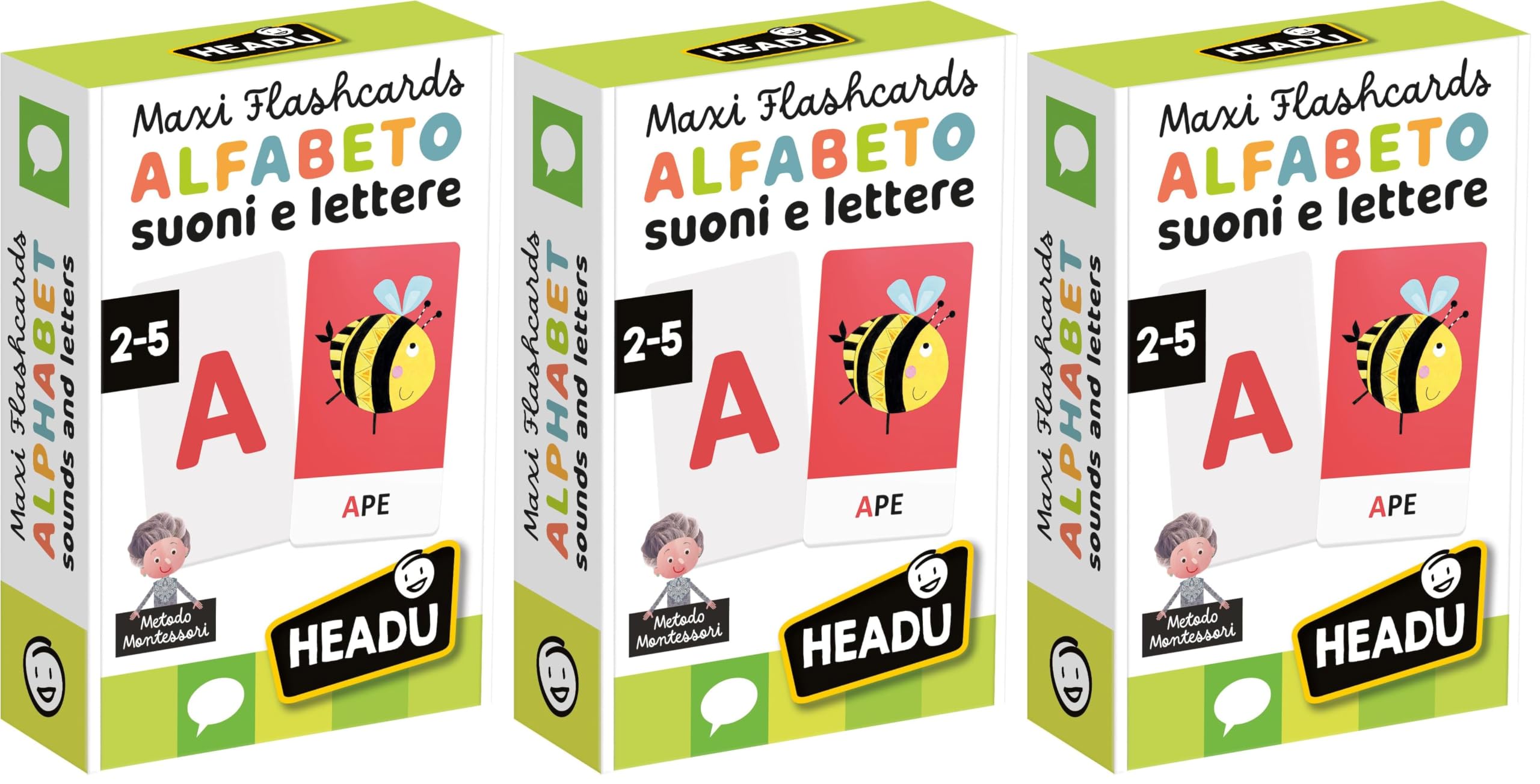Headu Flashcards Alfabeto Tattile E Fonetico Montessori Leggi Tocca E Ascolta It23752 Gioco Educativo Per Bambini 2-5 Anni Made In Italy (Confezione da 3)