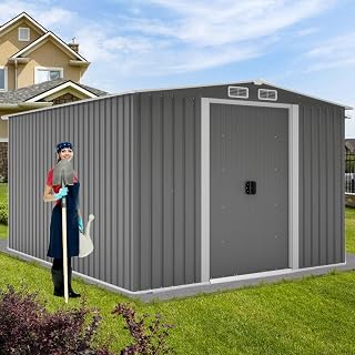 DHPM 10 x 8 FT Outdoor Storage Shed Metal Garden Sheds & Outdoor Storage with Sliding Doors for Backyard, Patio, Lawn