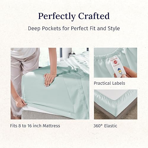 Miniatura 5 de California Design Den - Juego de sábanas de tamaño Queen 100% algodón, 600 hilos, sábanas suaves con bolsillo profundo y fundas de almohada, color