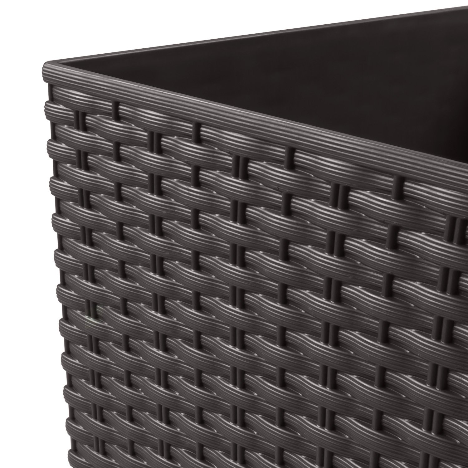 Carre Rato Square pot de fleur 91.5 L en plastique, rotin osier style, en umbra