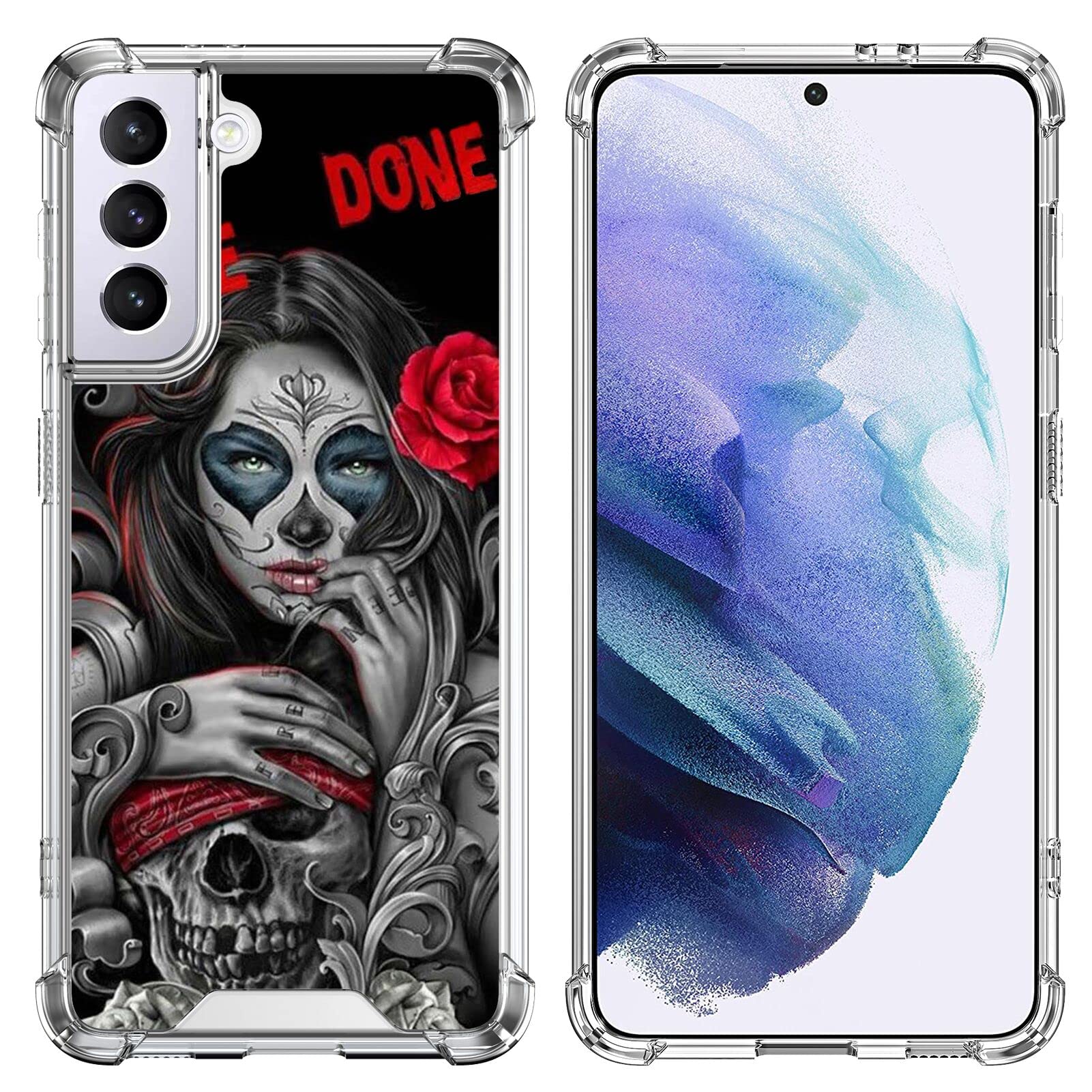 Case for Samsung Galaxy S22, TPU Bumper Phone Case Fits Samsung Galaxy S22 (6.06") Girl and Skull Clear Framework Full-Body Protective Case