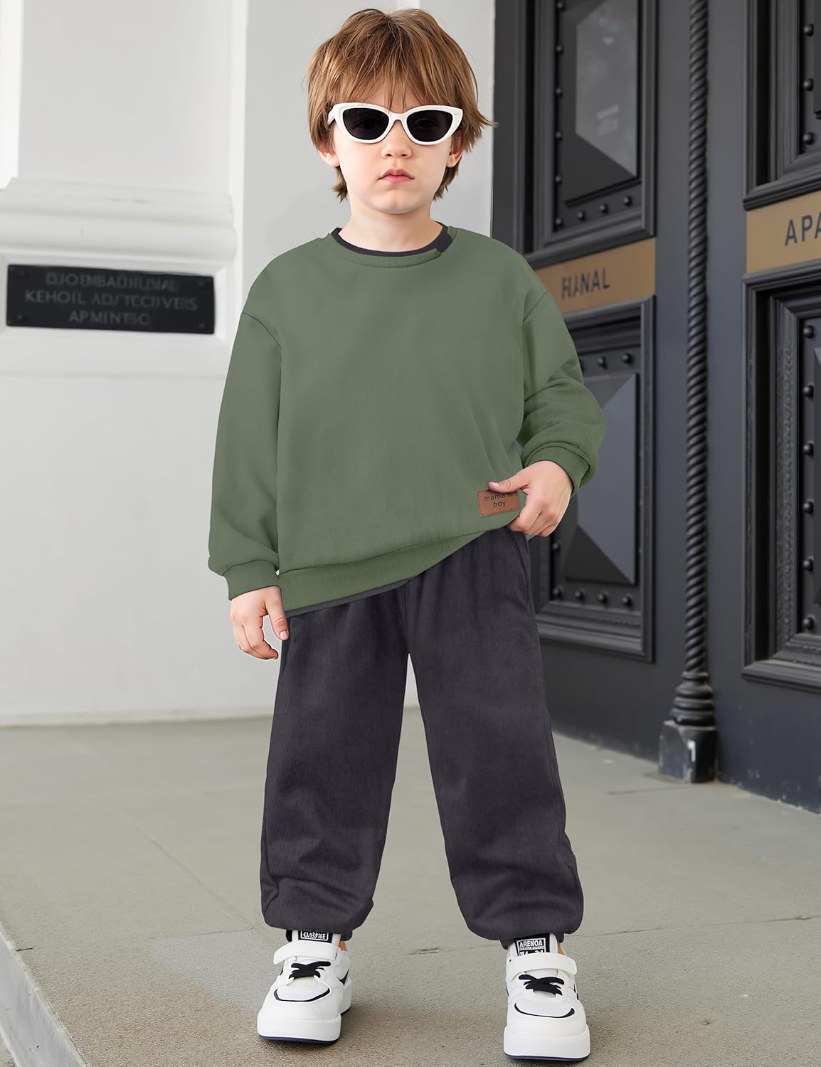 CRISONE Toddler Boys Clothes Solid Color Ribbed Long Sleeve Sweatshirt and Pants 2 Piece Fall Winter Outfits Set 2-7T - Image 3