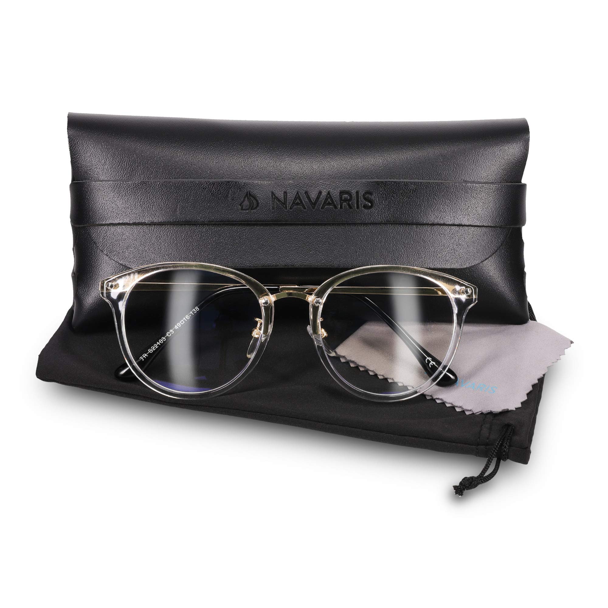 Navaris Retro Okulary Bez Recepty - Damskie/Męskie Vintage 50/Nerd - Nerd Okulary Bez Recepty - Z Metalowymi Wspornikami - Złoty