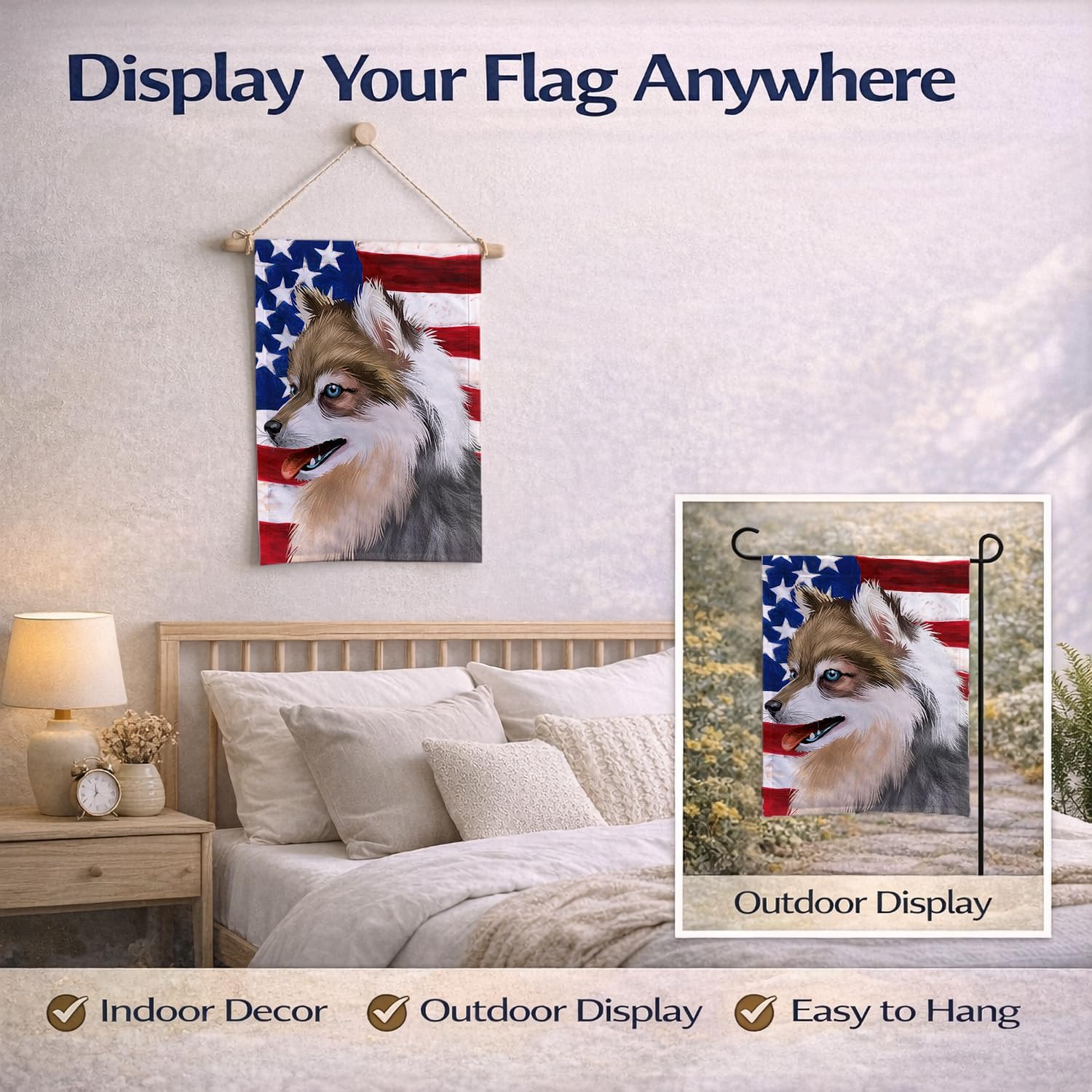 Caroline's Treasures CK6390GF Alaskan Klee Kai American Flag Garden Flag Mailbox Flag Decorative Yard Flag Banner Outside Patio Artwork Yard Flower Beds, Garden Size, Multicolor