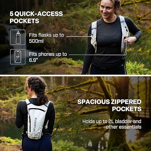 Miniatura 5 de EVERFUN Chaleco de hidratación para correr para mujeres y hombres, pequeña mochila de agua de senderismo con bolsa de agua de 1.5 L, mochila ligera
