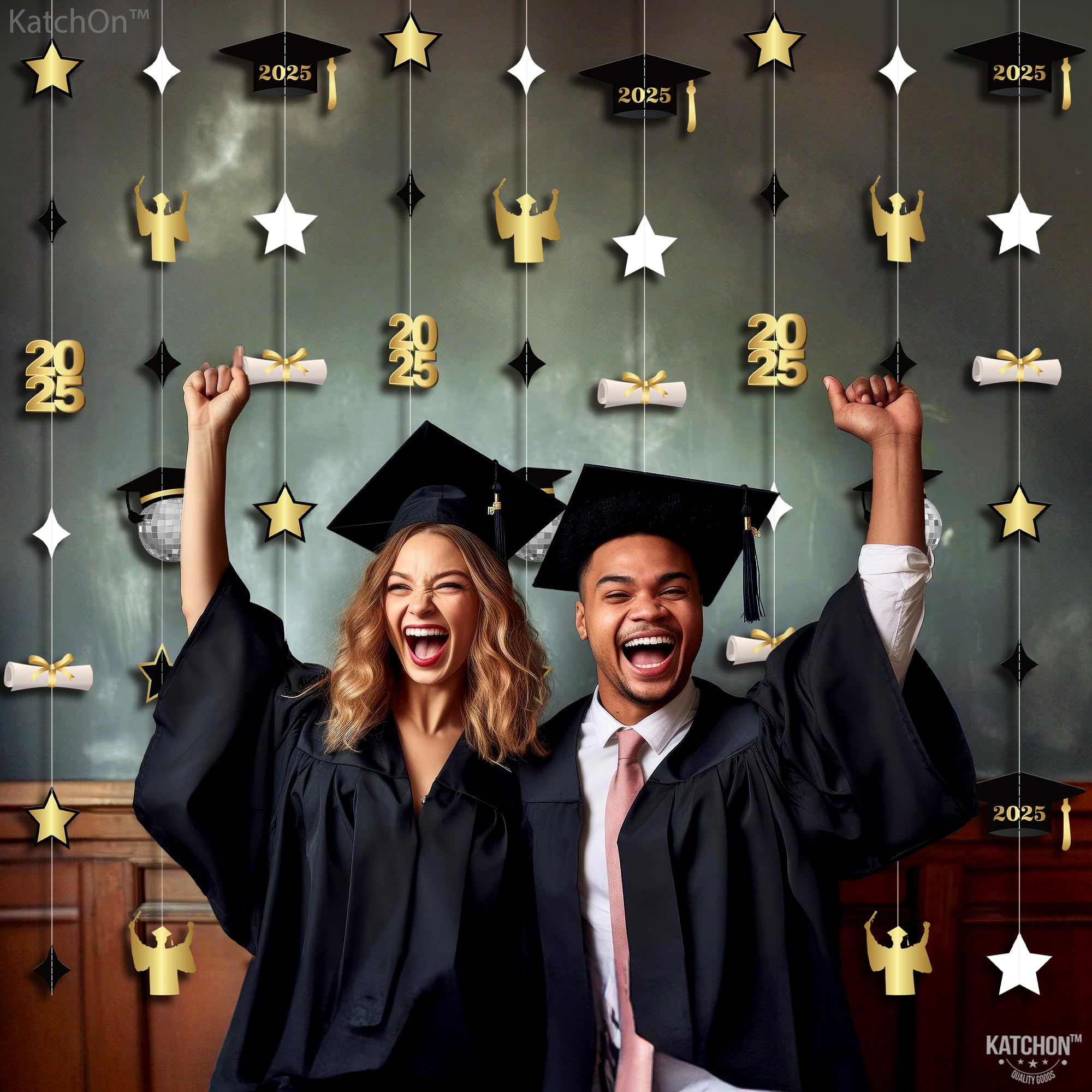 KatchOn, Large, Graduation Banner - No DIY, 9 String, 6.5 Feet, Black and Gold, 3 feet by 5 feet - Image 4