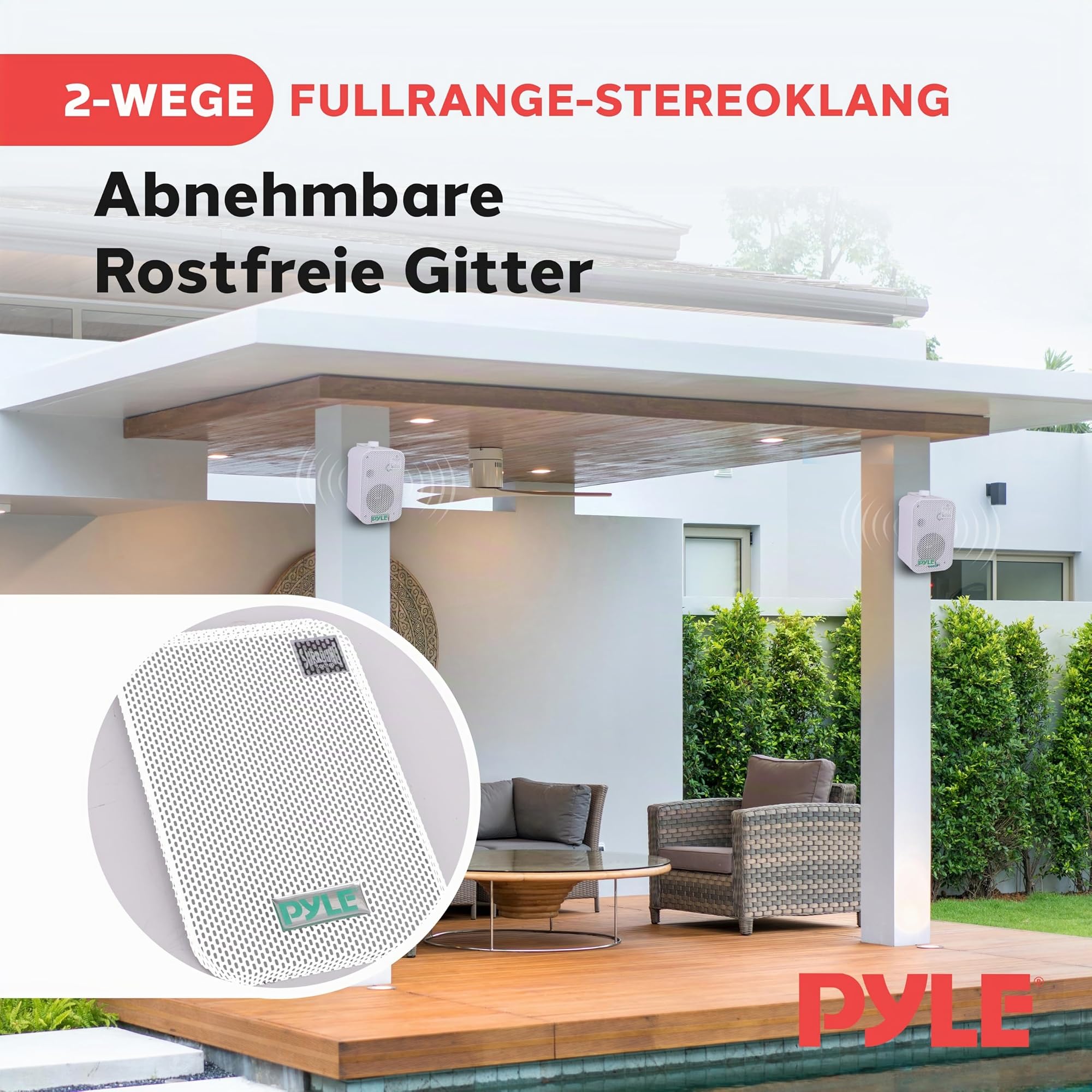 Pyle Outdoor Lautsprecher, Wandlautsprecher 300W Lautsprecher Boxen, Outdoor Speaker, Marine Speaker, Außenlautsprecher Wetterfest & Leicht Montierbar, für Terasse, Boat Spa ATV UTV Badezimmer, Weiß