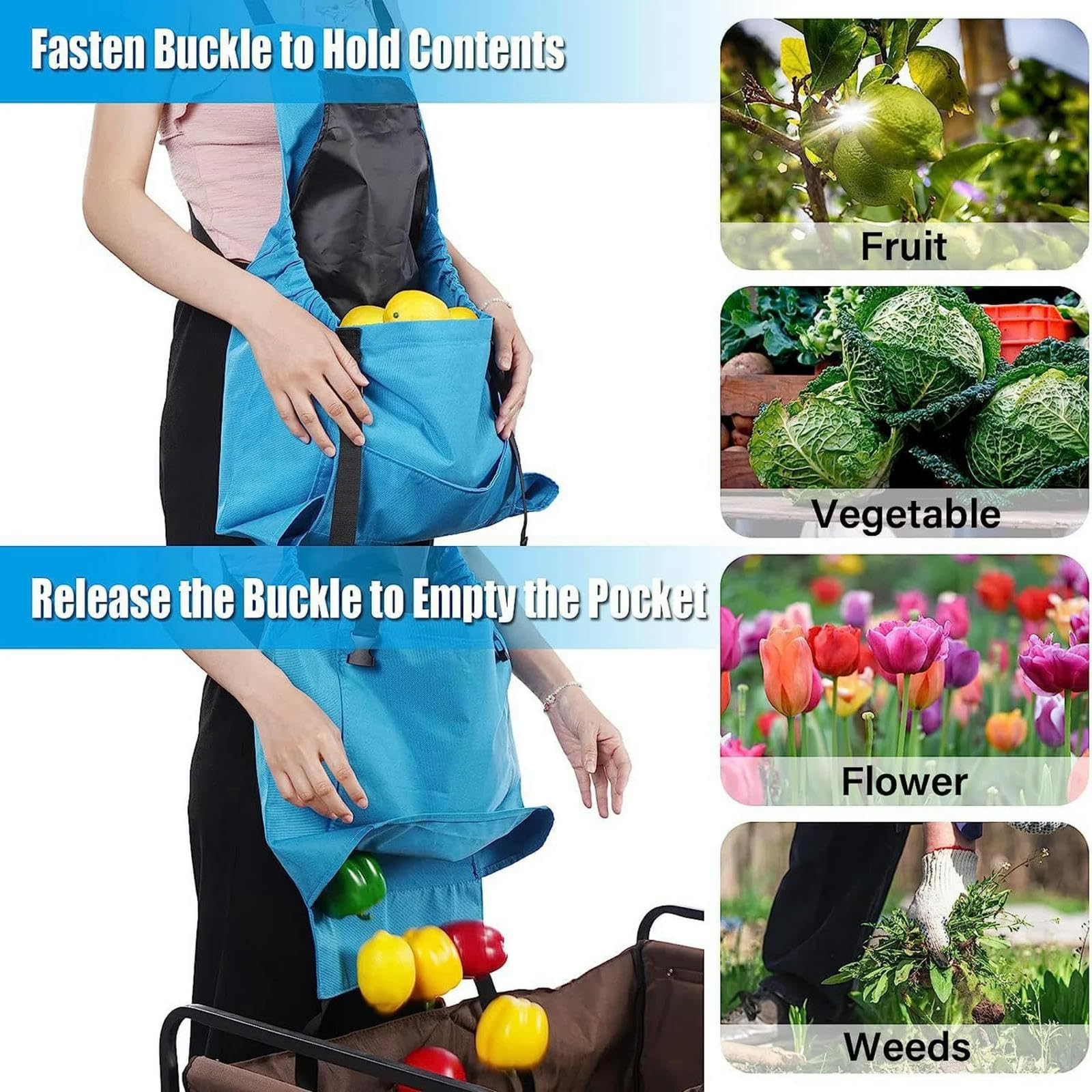 Tablier de Jardinage Outdoor Cueillette Grande Poche Quick Release Récolte Sac À Dos Outils Sac-Rouge