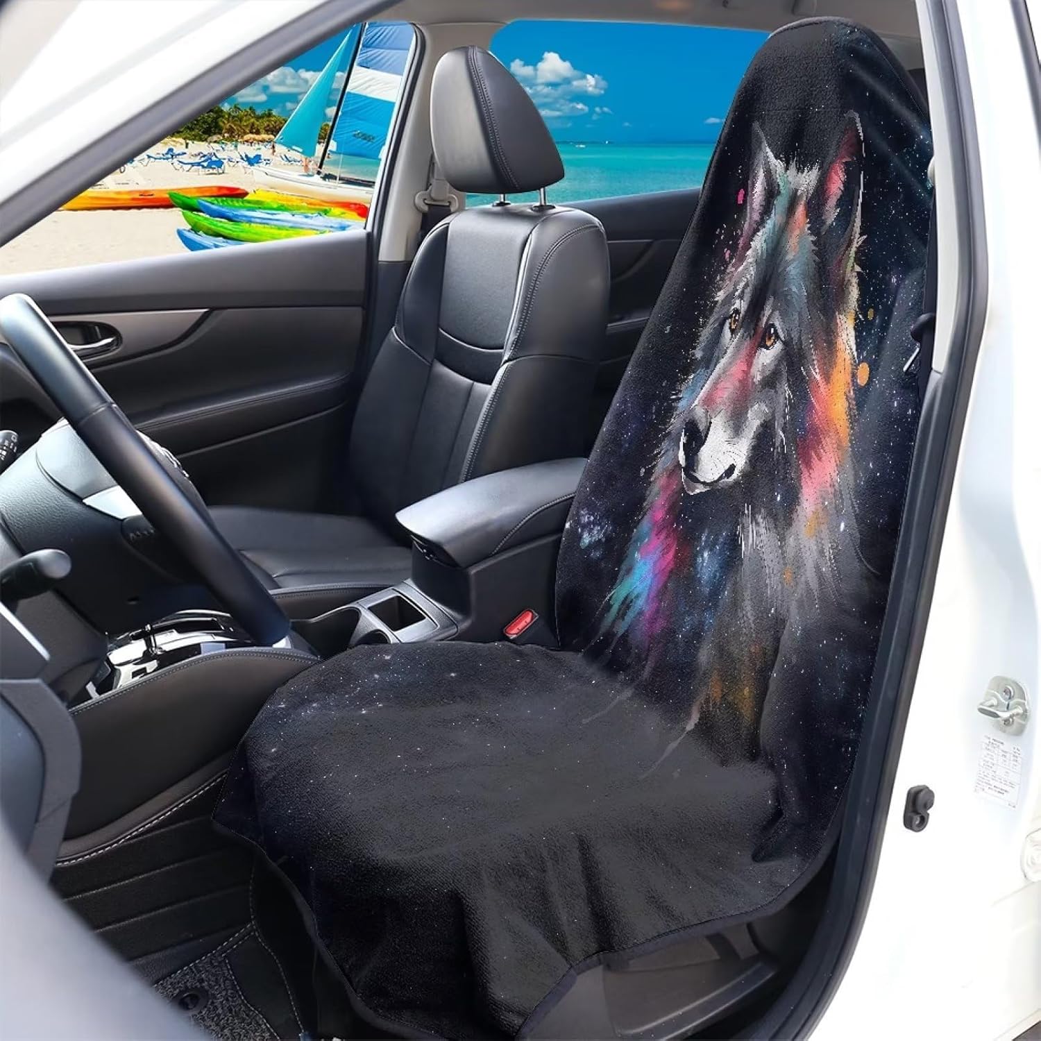 Kuiaobaty Waterproof Sweat Dirty Food Car Seat Cover for Gym Running Swimming Beach Yoga Fashion Wolf Print Universal Fit Anti-Slip Bucket Seat Protector for Cars SUVs Trucks Sedans Vans