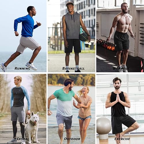 Miniatura 5 de Runhit Pantalones cortos de gimnasio para hombre, paquete de 3 pantalones cortos deportivos para hombre, 9 pulgadas, para entrenamiento, baloncesto,