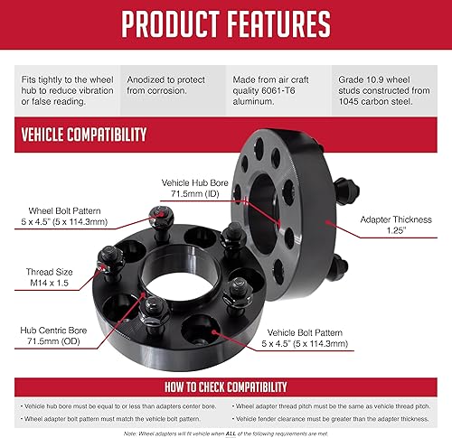 Miniatura 4 de Wheel Accessories Parts Juego de 2 espaciadores de rueda centrados en buje de 5 x 4.50 a 5 x 4.50 (5 x 114.3 a 5 x 114.3) con orificio central 71.5