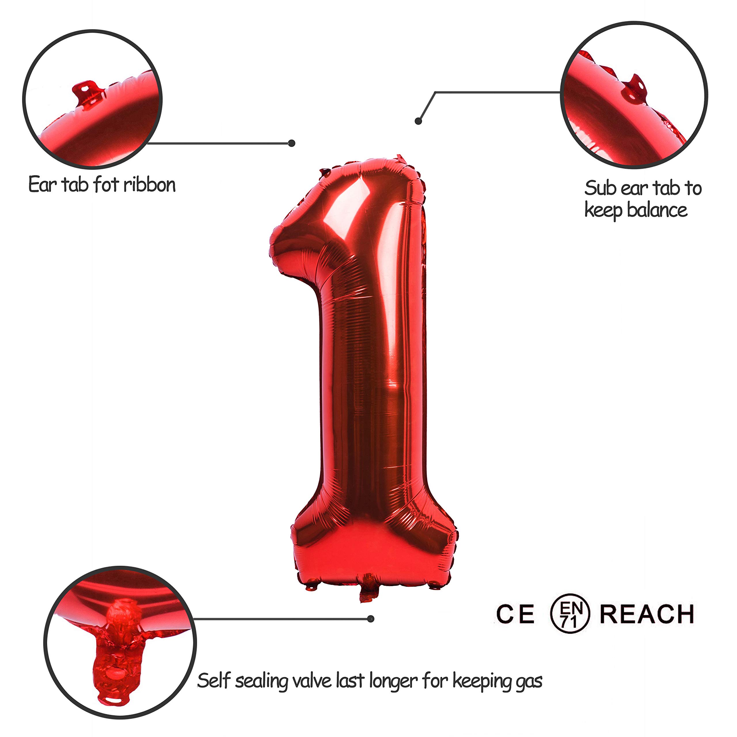 Red 0 balloon 40 Inch Giant Helium Foil Number 0 to 9 Red Balloon Birthday Wedding Party Digital Decorations (Number 0) — view 328