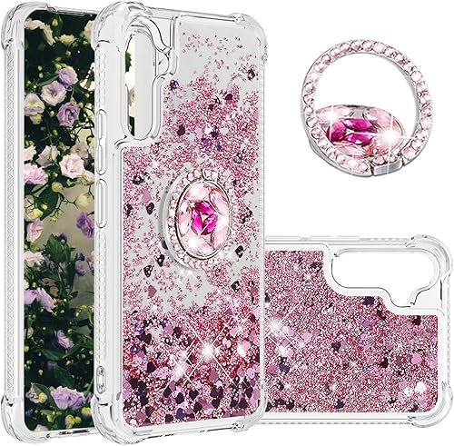 Ephoou Funda de teléfono para Samsung Galaxy A34 5G, líquido transparente a prueba de golpes con purpurina de arena movediza con soporte de anillo