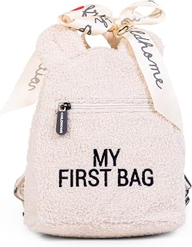 Childhome My First Bag, Cute Kids Backpack, Simple Modern Mini Bookbag for Toddler, Adjustable Straps & Easy Grip Zipper, Teddy Off White