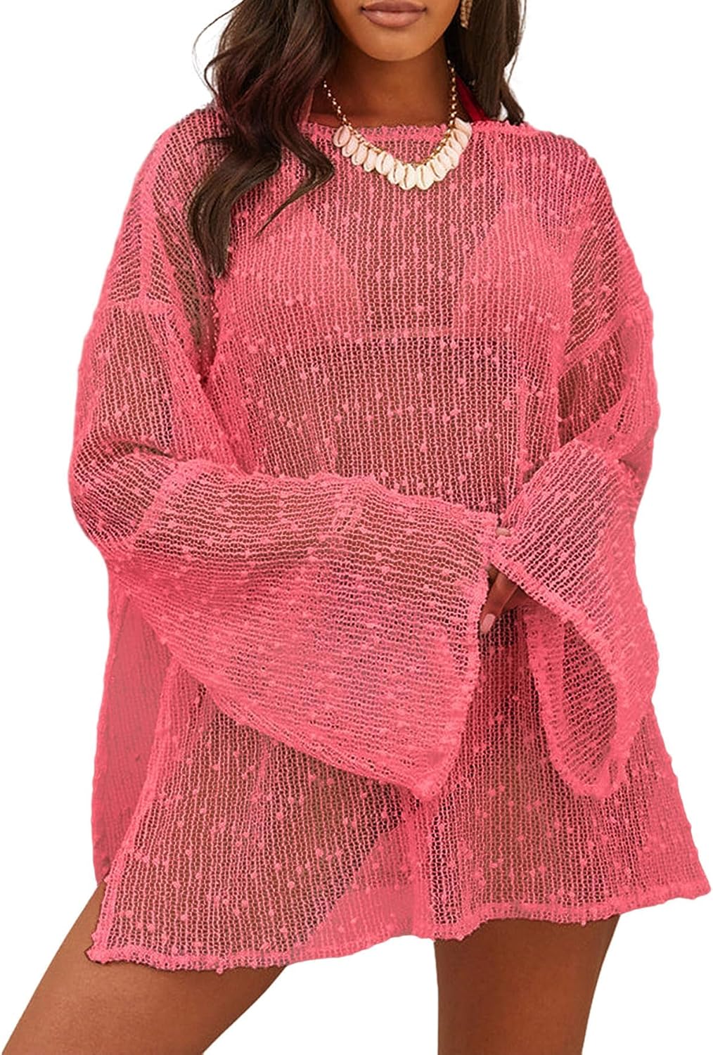 Lilosy Sexy Crochet Sheer Kaftan Caftan Beach Dress Bathing Suit Swim Coverup One Piece