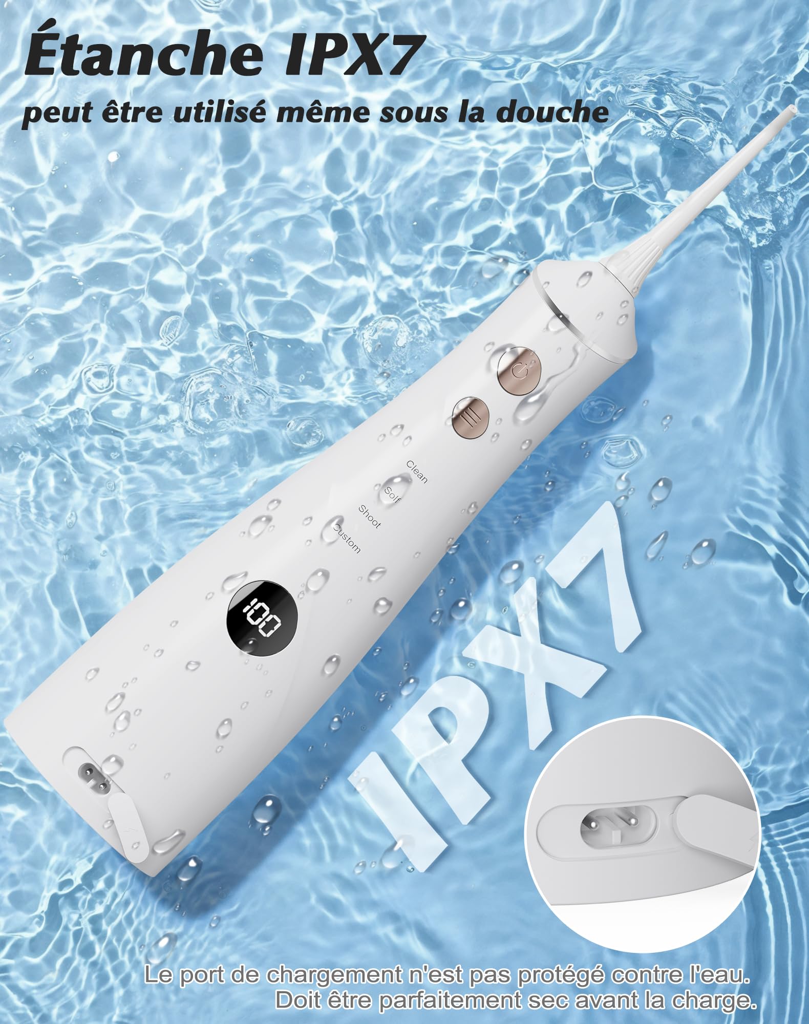 Hydropulseur Dentaire, Jet Dentaire Vainqueur du Test 2025, 5 Embouts et 4 Modes, Nettoyage Interdentaire, Soins Bucco-Dentaires, Grand Réservoir, Étanchéité IPX7, pour la Maison et Les Voyages