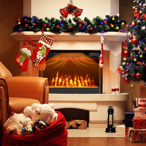 Miniatura 2 de Tangkula Chimenea eléctrica de 23 pulgadas, inserto de chimenea de 5,000 BTU con control remoto, piedras de cristal, color de llama ajustable y