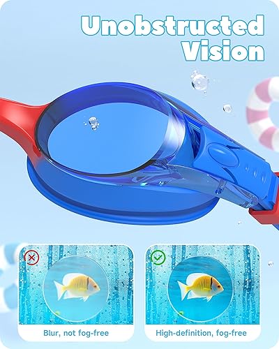 Miniatura 3 de findway Gafas de natación para niños, antivaho y sin fugas, para niñas de 3 a 14 años 1-azul Rojo+azul Amarillo,Paquete de 3 -