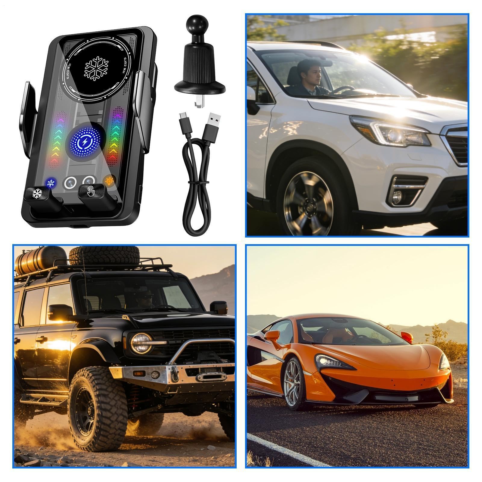 Caricatore Wireless Per Auto Wireless Con Bloccaggio Automatico E Ricarica | Supporto Telefono Auto A Ventola Antiscivolo 15W Per Auto SUV Camper Veicoli Pickup