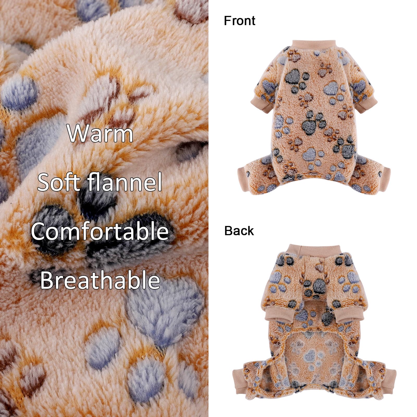 YIKEYO Hunde-Pyjama Für Kleine Hunde – Wärmender Winteroverall Mit Fußaufdruck Für Chihuahua & Yorkie