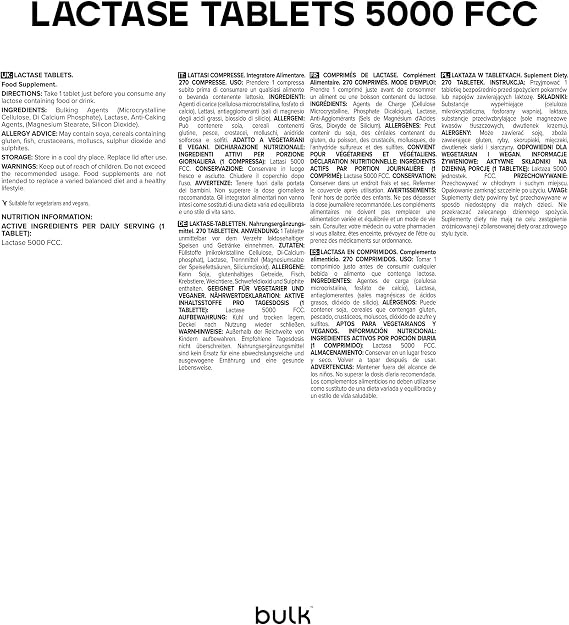 Bulk Pure Lactase Enzyme Tablets, Pack of 270