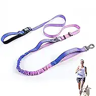 Heavy Duty Hands Free Dog Leash, 5-7 FT Reflective Adjustable Waist Dog Leash Belt with Padded Handles, Shock Absorbing Bungee and Car Seat Belt for Large Medium Dogs (Purple Blue, XL)