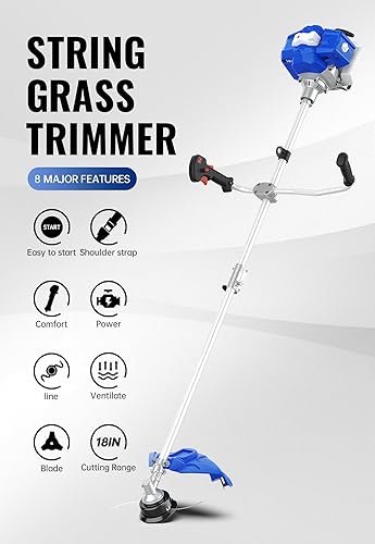 Miniatura 7 de WILD BADGER POWER 52cc Weed EaterWacker Gas Powered, 3 in 1 String TrimmerEdger 18'' with 10'' Brush Cutter,Rubber Handle & Shoulder Strap Included