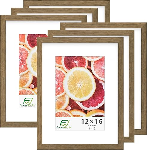 Vista 52 de FrameWorks Marcos de fotos clásicos de madera de 12 x 16 a 8 x 12 pulgadas con vidrio templado, roble dorado, paquete de 6