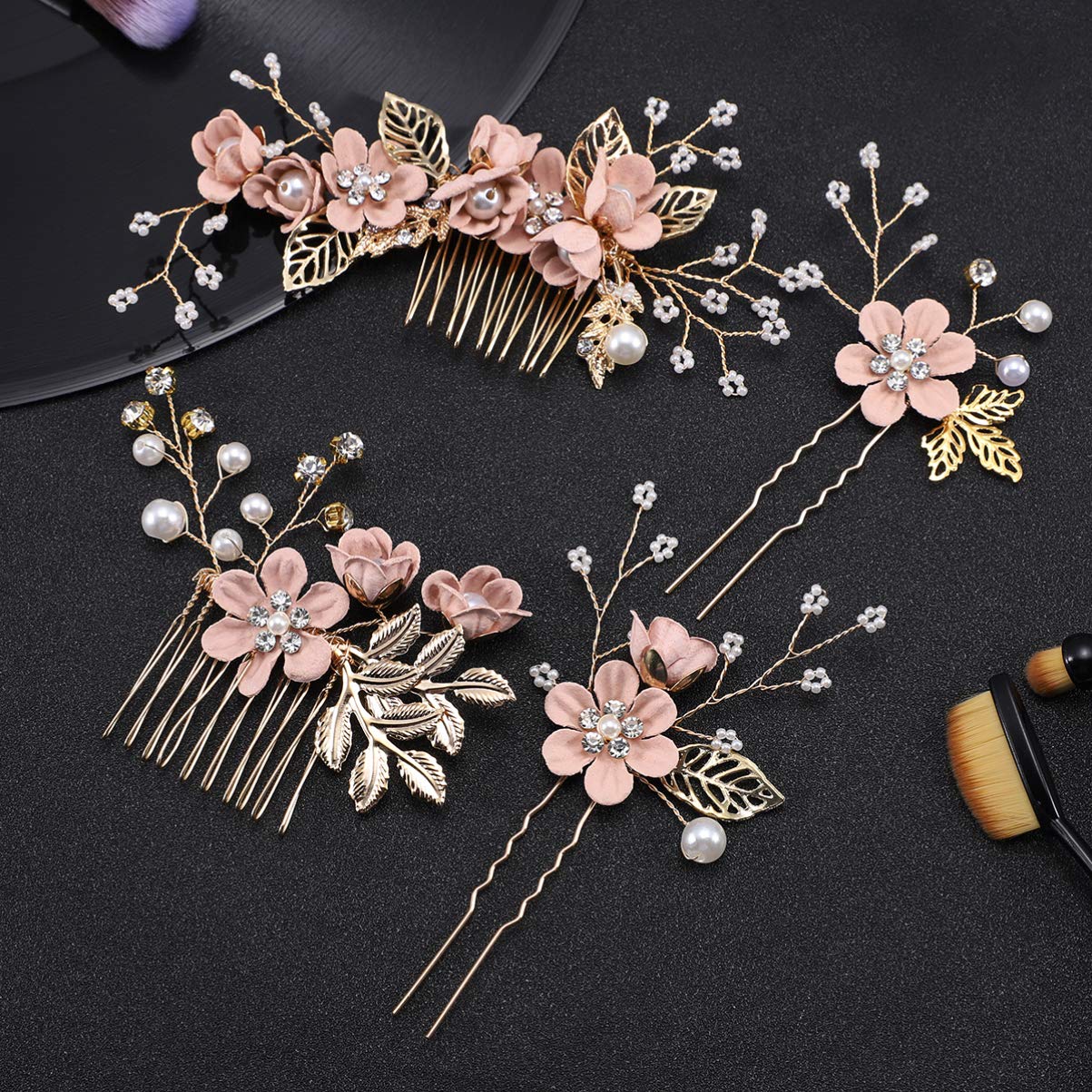 Toyvian 4 piezas peine para el cabello conjunto moda nupcial accesorios para el cabello de la boda tocado para dama de honor niñas mujeres (rosa)