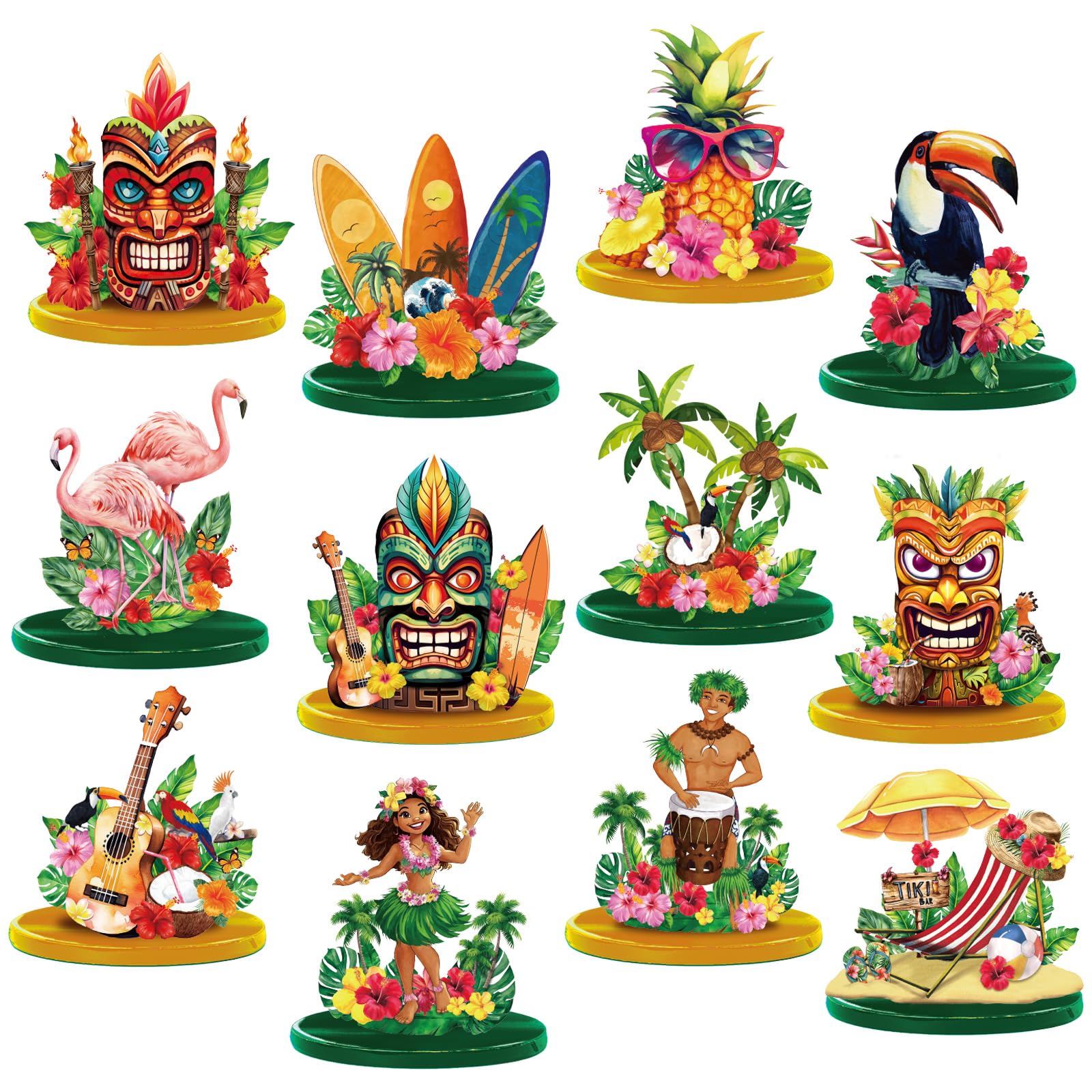 Décoration de table hawaïennes Tiki en bois tropical pour mariage élégant