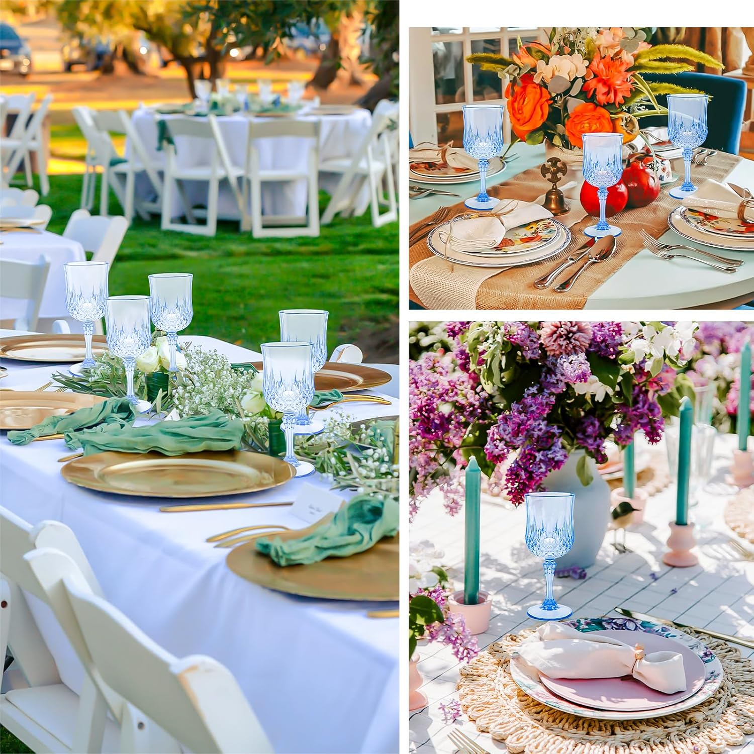 48 Pack Light Blue Plastic Wine Glasses, 7.5oz Vintage Plastic Goblets, Reusable Retro Embossed Water Glasses, Durable and Sturdy Wine Glass for Wedding Reception Grand Event Party Bar Juice Supplies - Image 7