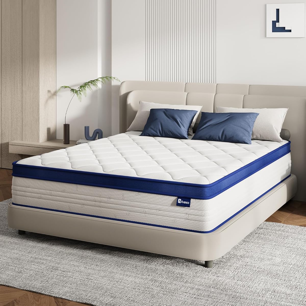 Avenco King Mattress, Hybrid King Size Mattress in a Box, 12 Inch King Size Mattresses with Comfort Foam and Pocket Coils for Pressure Relief Motion Isolation