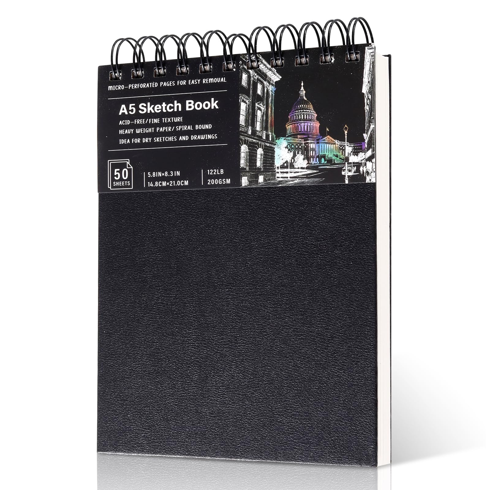 200gsm A5 Sketch Book, 50 Sheets Art Drawing Book, Hardcover Sketch Pad