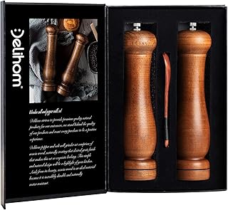 Delihom Moulins à sel et à Poivre, Manuel sel Moulin à Poivre en Bois, Lot de 2 Moulin À Sel Et Poivre, Réglables Broyeur d'Épices en Céramique, Cadeau Intemporel
