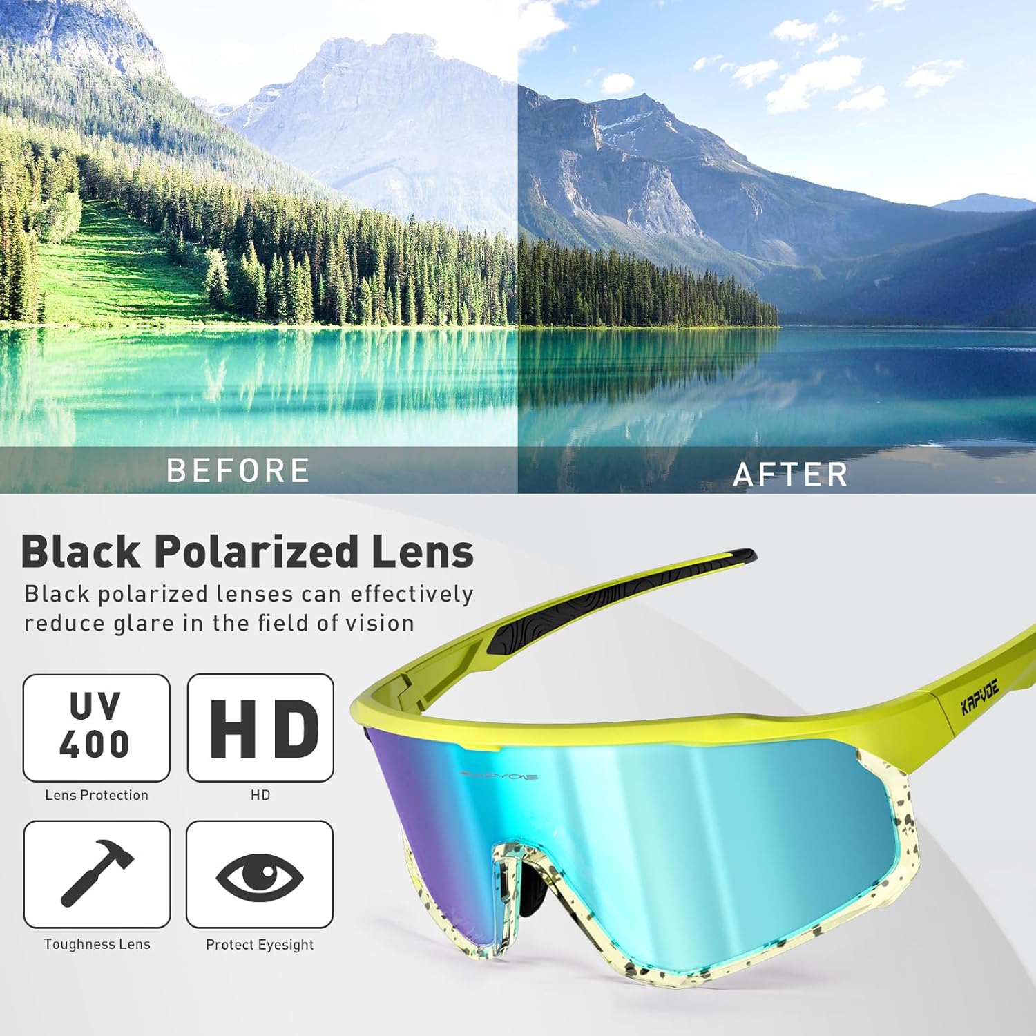 KAPVOE Polarized Cycling Glasses Men Women Mountain Bike Glasses MTB Riding TR90 Sport Sunglasses Running Bicycle K93