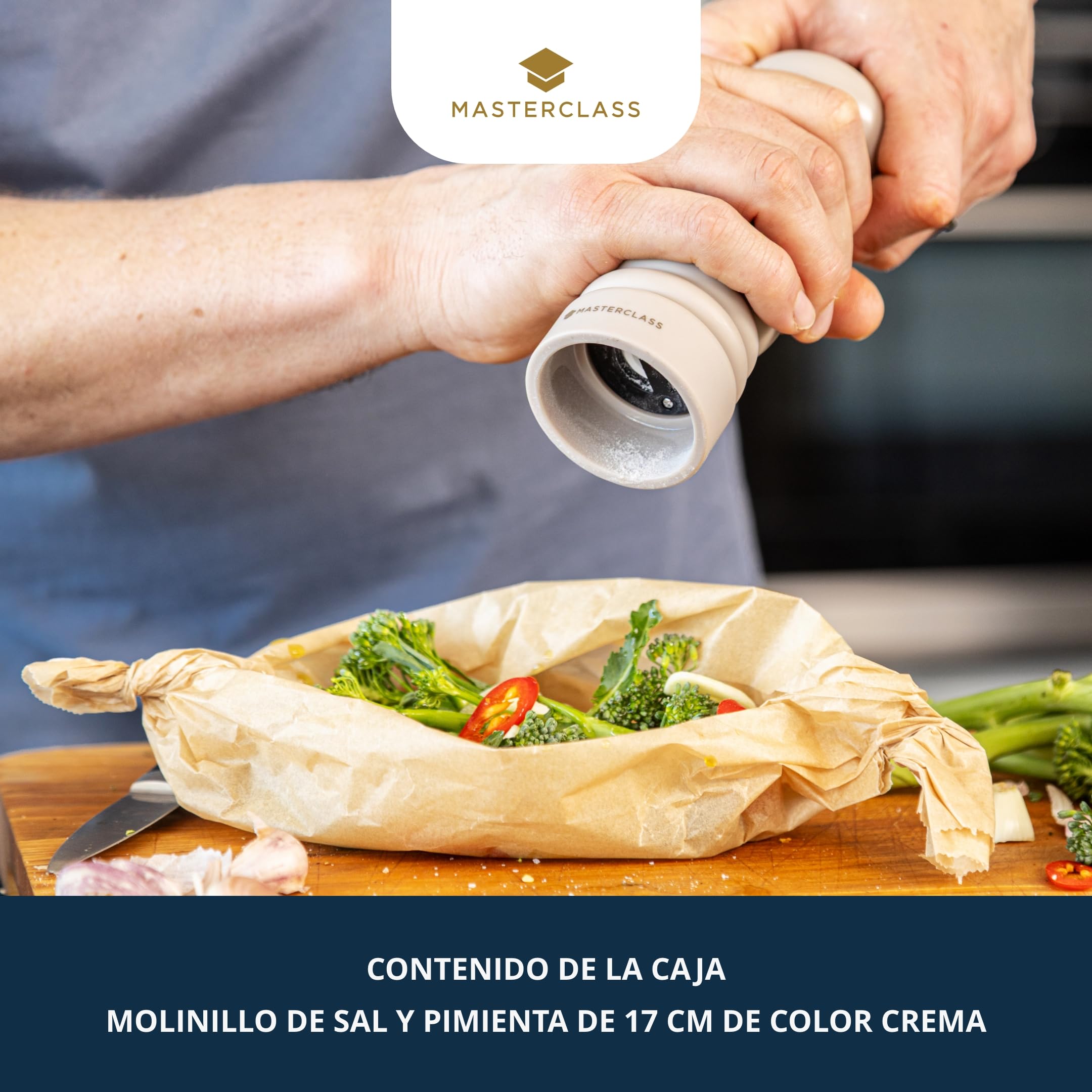 MasterClass - Molinillo de sal o pimienta (17 cm), Cream/Latte, con etiqueta para regalo