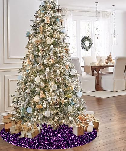 Miniatura 64 de Falda negra para árbol de Navidad de 46 pulgadas, falda de árbol de lentejuelas de terciopelo para árboles grandes, falda de árbol de Navidad