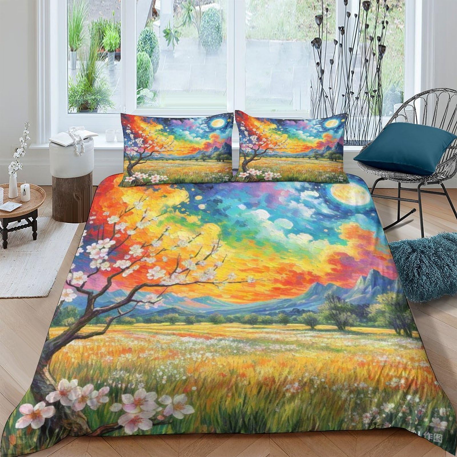 Parure de lit fleur d'abricot 3D finis les draps rêches housse de couette King zip 220x240