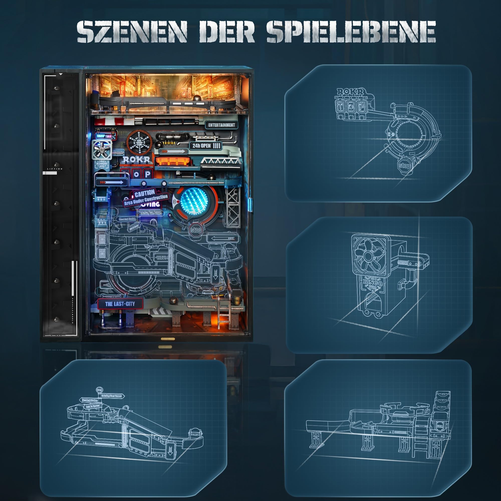 ROKR Kugelbahn Last City 3D Puzzle Erwachsene Modell Gaming Deko Setup Erweiterungsfähige Kits Cyberpunk Geschenkidee für Männer-Parallel World MR01S
