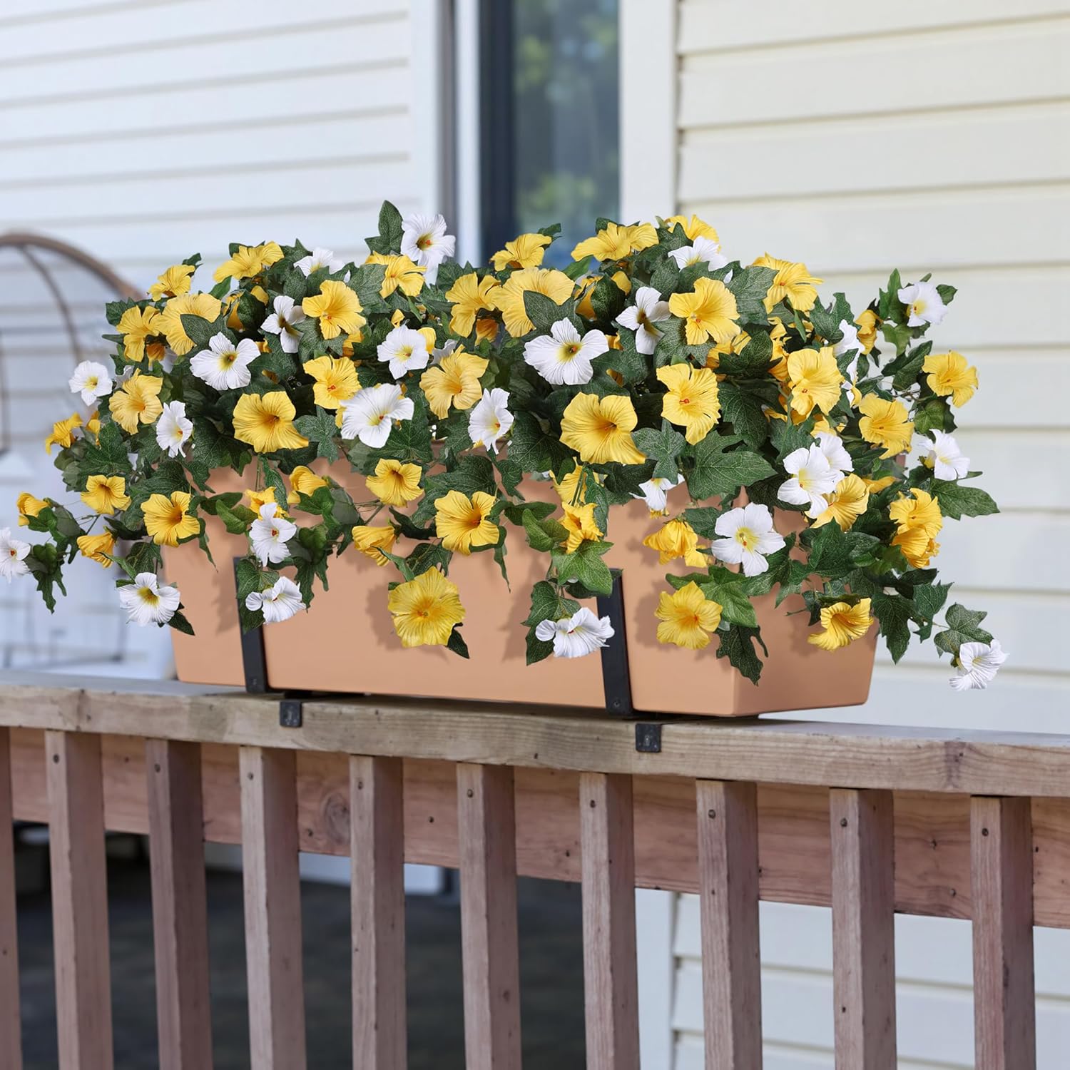 HyeFlora Artificial Flowers for Outdoors 2PCS Faux Petunias Silk Fake Flowers for Outside Planter UV Resistant Realistic Home Garden Porch Decor (Yellow)