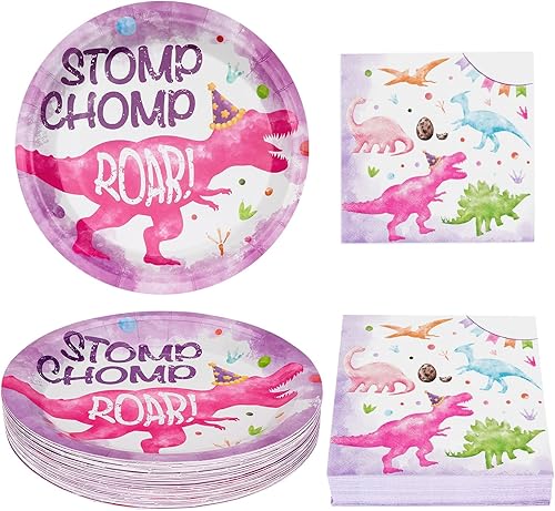 WERNNSAI 100 platos y servilletas de dinosaurio, suministros de fiesta de cumpleaños de dinosaurios, platos de papel de dinosaurio, servilletas
