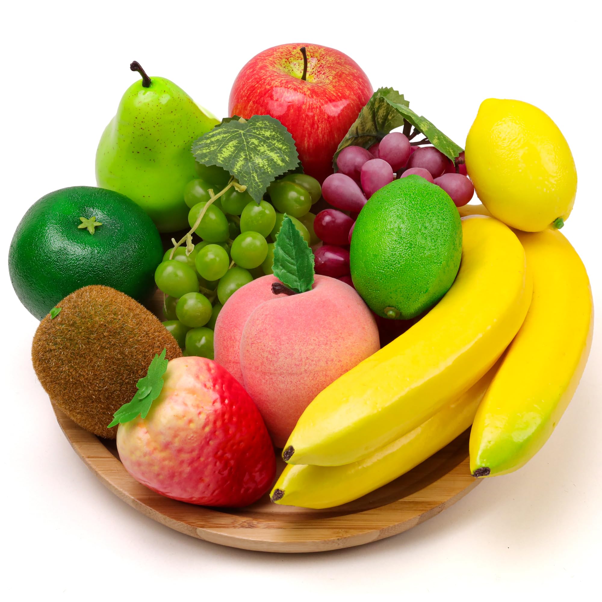Meiwlong C 10 Pcs Artificial Fruits Fake Banana Grape Lemon Kiwi Orange Apple Peach Strawberries Ornament Faux Lifelike Ombination Decoration Restaurant Home